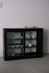 黒漆　ガラス戸棚　大正時代　/  Japanese Antique Cabinet