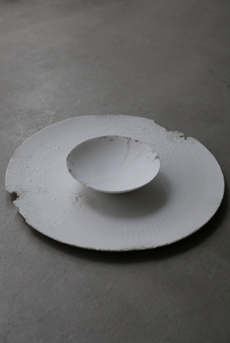 白磁  stone scrach  大皿　Takahiro Yahagi
