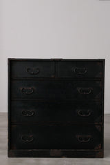静かな黒漆　庄内箪笥　江戸から明治期　/  Japanese Antiques  Urushi  Wooden Drawer ,Chest