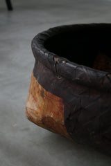 柿渋和紙　一閑張り　編み籠　江戸後期　Edo–Meiji Period　/  Japanese Antique Kakishibu Basket　Object