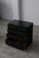 静かな黒漆　庄内箪笥　江戸から明治期　/  Japanese Antiques  Urushi  Wooden Drawer ,Chest