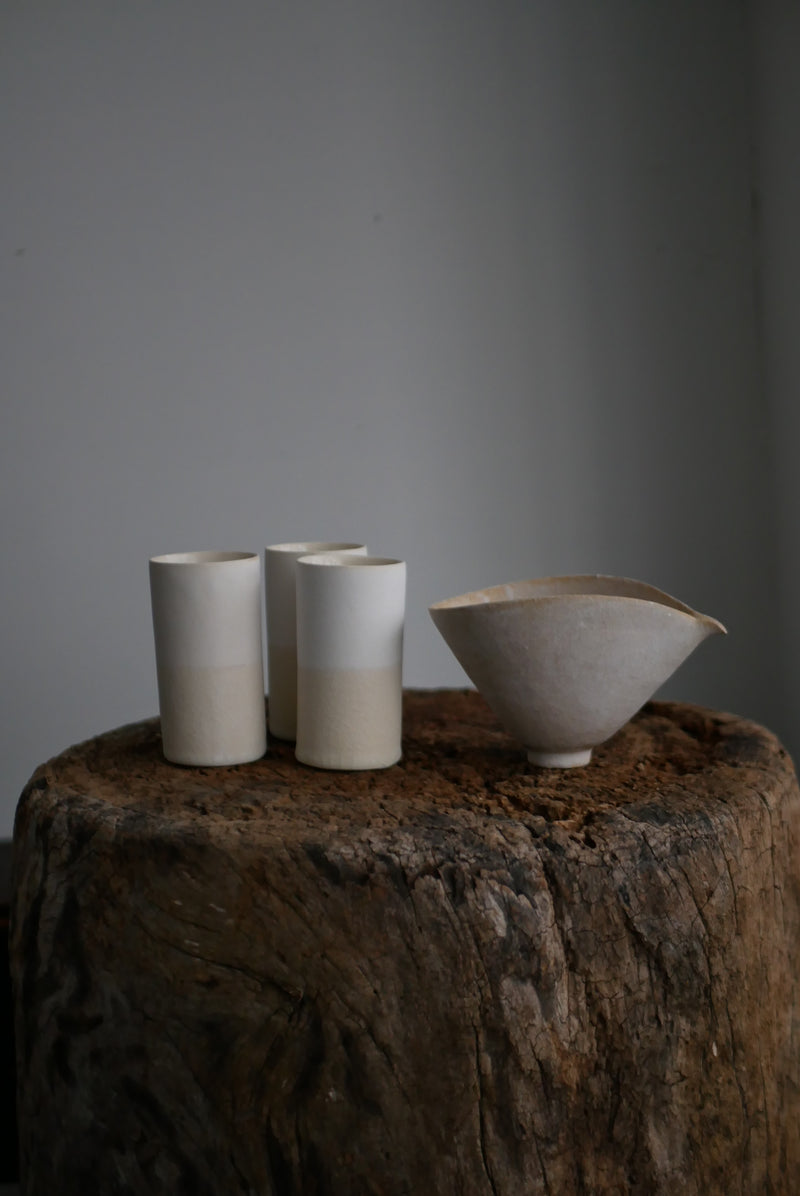 釉かけ分け　陶肌　筒Cup  /Akari Sato