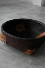 柿渋和紙　一閑張り　編み籠　江戸後期　Edo–Meiji Period　/  Japanese Antique Kakishibu Basket　Object