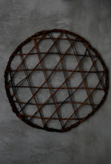 竹　大きな編み籠　オブジェ　/  Japanese Antique Primitive Banboo Object