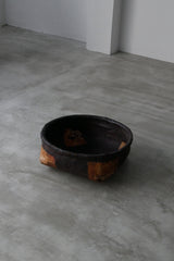 柿渋和紙　一閑張り　編み籠　江戸後期　Edo–Meiji Period　/  Japanese Antique Kakishibu Basket　Object