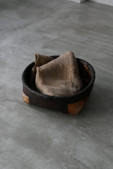 柿渋和紙　一閑張り　編み籠　江戸後期　Edo–Meiji Period　/  Japanese Antique Kakishibu Basket　Object