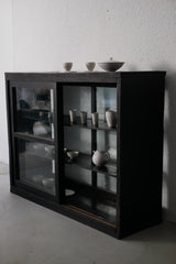 黒漆　ガラス戸棚　大正時代　/  Japanese Antique Cabinet