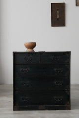 静かな黒漆　庄内箪笥　江戸から明治期　/  Japanese Antiques  Urushi  Wooden Drawer ,Chest