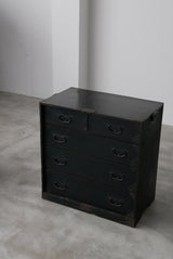 静かな黒漆　庄内箪笥　江戸から明治期　/  Japanese Antiques  Urushi  Wooden Drawer ,Chest