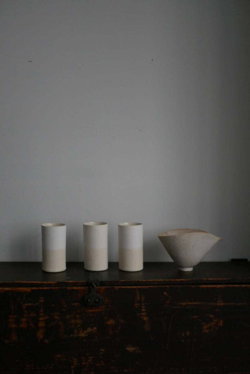 釉かけ分け　陶肌　筒Cup  /Akari Sato