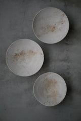 丸皿　花弁　白化粧土　楢灰　/  Kanako Yoshida