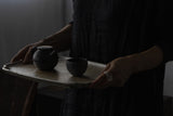 古銀　茶盆　漆箔　トチの木　木製　手彫り / Youke Urakami 浦上陽介